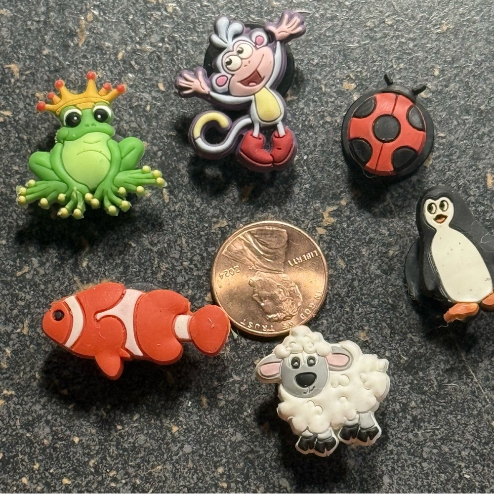 6 Croc Jibbitz Animals-Frog Ladybug Fish Sheep Penguin Dora’s Boots the Monkey